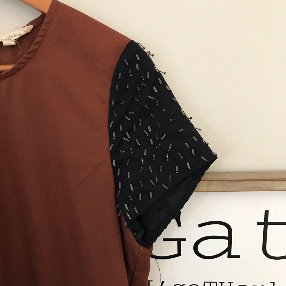 Dress w Bugle Beaded Sleeves